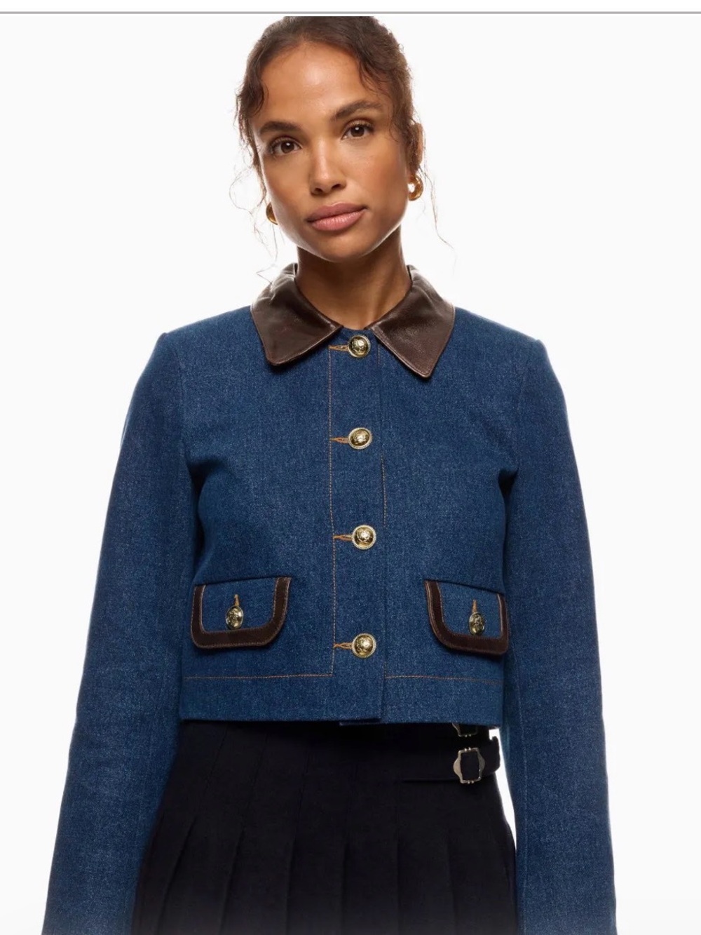 Denim Jacket With Leather Collar